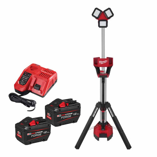Milwaukee M18HOSALC-122 High Output Stand Area Light with 2x 12.0Ah FORGE Batteries and Charger