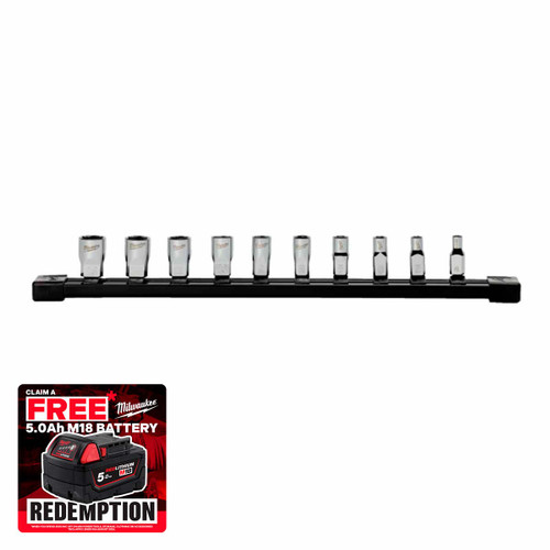 Milwaukee 4932501800 1/4" Drive Chrome Socket Set with Storage Rail (10 Pieces)