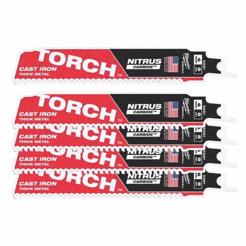 Milwaukee 48475561 Heavy Duty TORCH™ with NITRUS CARBIDE™ Reciprocating Saw Blade with Carbide Teeth 150mm x 8TPI (5 Pack)