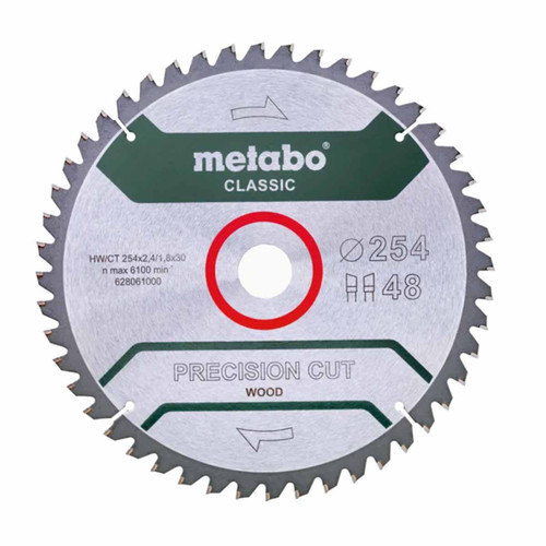Metabo 628061000 Precision Cut Circular Saw Blade for Wood 254mm x 30mm 48T