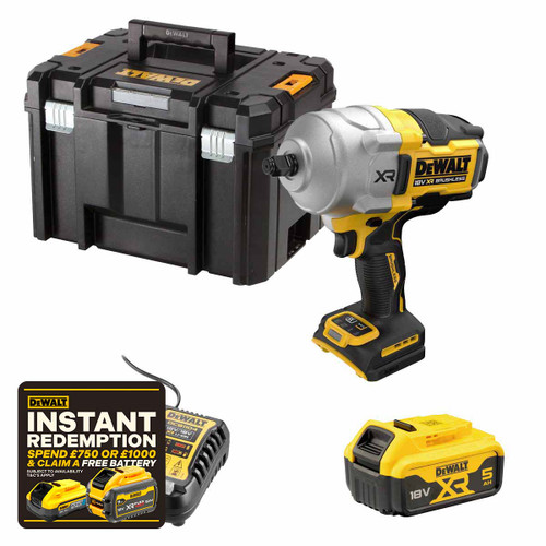 DeWalt DCF961NP1 18V XR Brushless 1/2" High Torque Impact Wrench with 1x 5.0Ah Battery, TSTAK VI Deep Tool Box & Charger