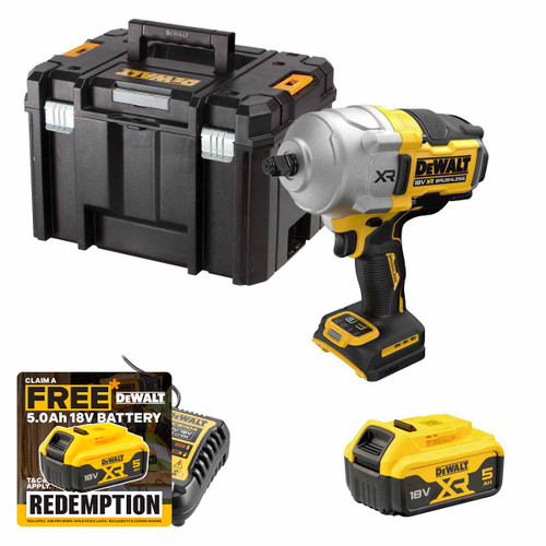 DeWalt DCF961NP1 18V XR Brushless 1/2" High Torque Impact Wrench with 1x 5.0Ah Battery, TSTAK VI Deep Tool Box & Charger