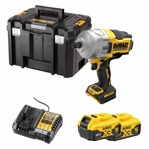 DeWalt DCF961NP2 18V XR Brushless 1/2" High Torque Impact Wrench with 2x 5.0Ah Battery, TSTAK VI Deep Tool Box & Charger