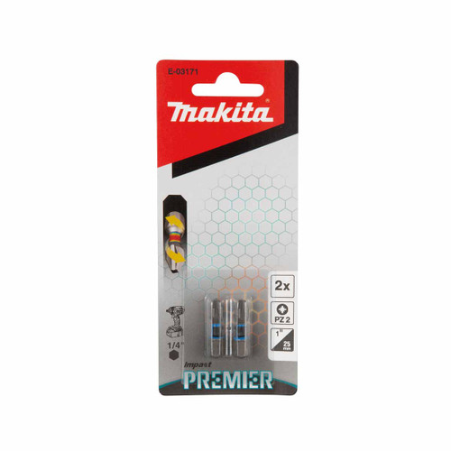 Makita E-03171 Impact Premier Torsion Bit PZ2 25mm (2 Pack)