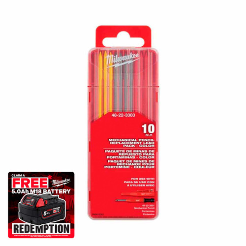 Milwaukee 4932501902 Colored Mechanical Construction Pencil Leads (10 Pieces)