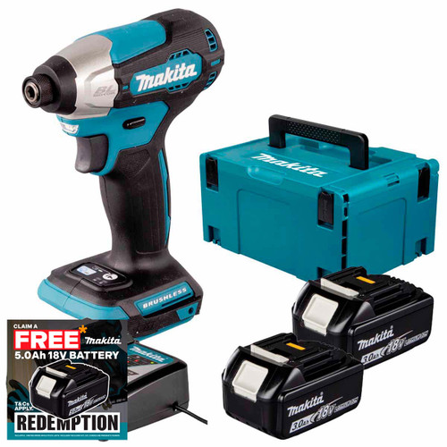 Makita DTD157Z LXT 18V Brushless Impact Driver with 2x 3.0Ah Batteries, Charger & Makpac Carry Case