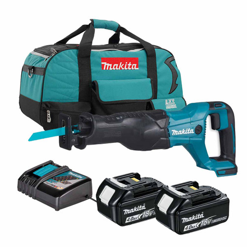 Makita DJR186Z 18V LXT Reciprocating Saw with 2x 4.0Ah Batteries, Charger and Heavy Duty Toolbag