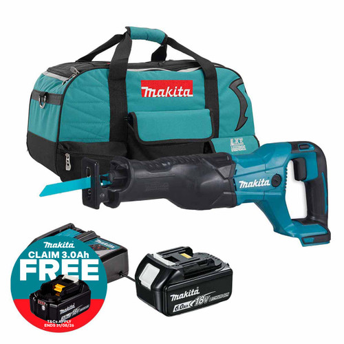 Makita DJR186Z 18V LXT Reciprocating Saw with 1x 6.0Ah Battery, Charger and Heavy Duty Toolbag