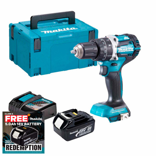 Makita DHP484Z 18V LXT Brushless Combi Drill with 1x 3.0Ah Battery, Charger and Makpac Carry Case