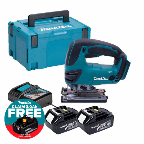 Makita DJV180Z LXT 18V Cordless Jigsaw with 2x 3.0Ah Batteries, Charger and Makpac Carry Case