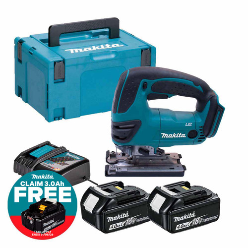 Makita DJV180Z LXT 18V Cordless Jigsaw with 2x 4.0Ah Batteries, Charger and Makpac Carry Case