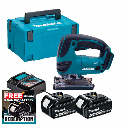 Makita DJV180Z LXT 18V Cordless Jigsaw with 2x 4.0Ah Batteries, Charger and Makpac Carry Case