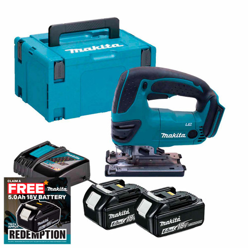 Makita DJV180Z LXT 18V Cordless Jigsaw with 2x 6.0Ah Batteries, Charger and Makpac Carry Case