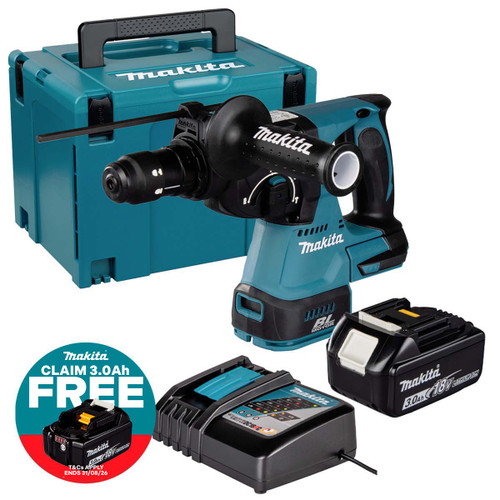 Makita DHR243Z 18V LXT 24mm Brushless SDS+ Rotary Hammer with 1x 3.0Ah Battery, Charger and Makpac Carry Case