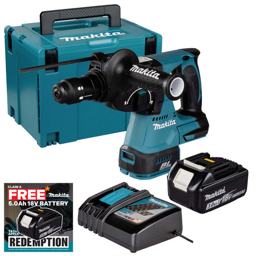 Makita DHR243Z 18V LXT 24mm Brushless SDS+ Rotary Hammer with 1x 3.0Ah Battery, Charger and Makpac Carry Case