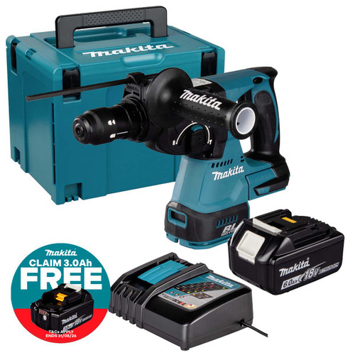 Makita DHR243Z 18V LXT 24mm Brushless SDS+ Rotary Hammer with 1x 6.0Ah Battery, Charger and Makpac Carry Case