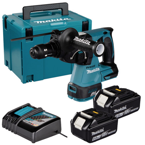 Makita DHR243Z 18V LXT 24mm Brushless SDS+ Rotary Hammer with 2x 6.0Ah Batteries, Charger and Makpac Carry Case