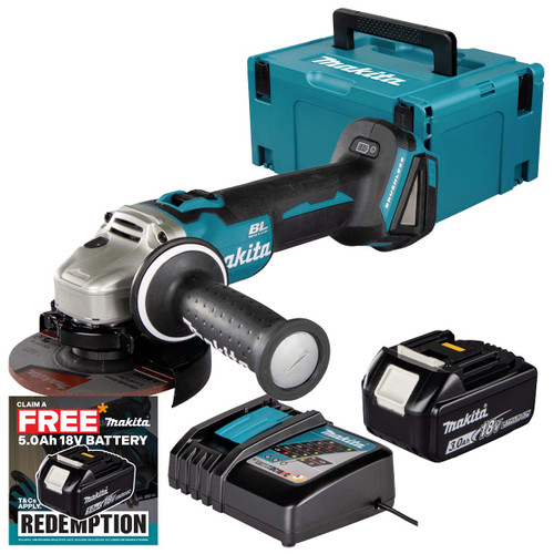 Makita DGA504Z 18V LXT Brushless 125mm Angle Grinder with 1x 3.0Ah Battery, Charger and Makpac Carry Case