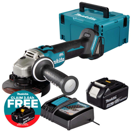 Makita DGA504Z 18V LXT Brushless 125mm Angle Grinder with 1x 4.0Ah Battery, Charger and Makpac Carry Case