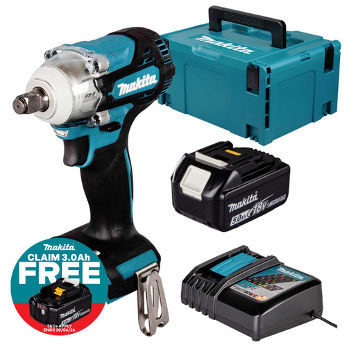 Makita DTW300Z LXT 18V Brushless 1/2" Impact Wrench with 1x 5.0Ah Battery, Charger and Makpac Carry Case