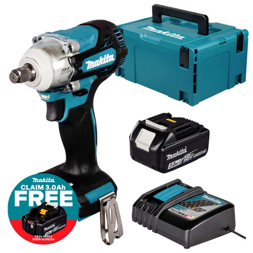 Makita DTW300Z LXT 18V Brushless 1/2" Impact Wrench with 1x 3.0Ah Battery, Charger and Makpac Carry Case