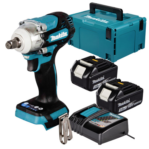 Makita DTW300Z LXT 18V Brushless 1/2" Impact Wrench with 2x 3.0Ah Batteries, Charger and Makpac Carry Case