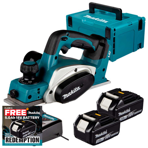 Makita DKP180Z LXT 18V Cordless 82mm Planer with 2x 3.0Ah Batteries, Charger and Makpac Carry Case