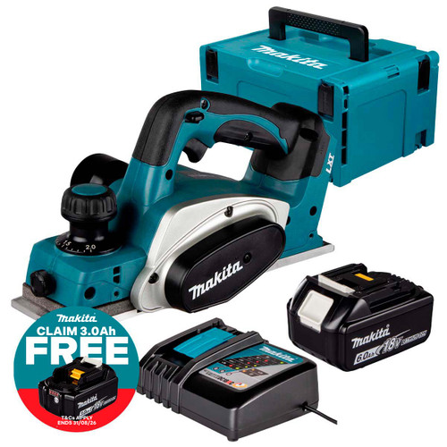 Makita DKP180Z LXT 18V Cordless 82mm Planer with 1x 6.0Ah Battery, Charger and Makpac Carry Case