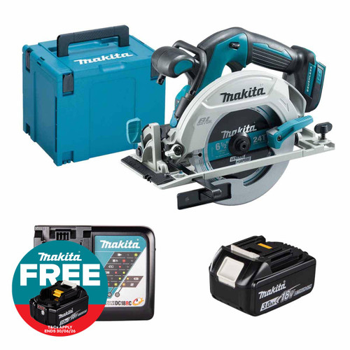 Makita DHS680Z LXT 18V Brushless 165mm Circular Saw with 1x 3.0Ah Battery, Charger and Makpac Carry Case