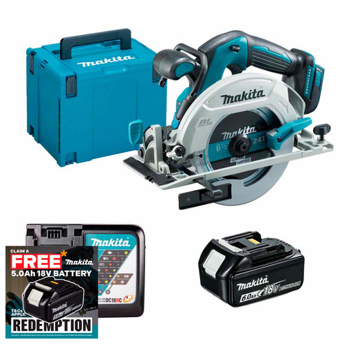 Makita DHS680Z LXT 18V Brushless 165mm Circular Saw with 1x 6.0Ah Battery, Charger and Makpac Carry Case