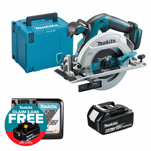 Makita DHS680Z LXT 18V Brushless 165mm Circular Saw with 1x 6.0Ah Battery, Charger and Makpac Carry Case
