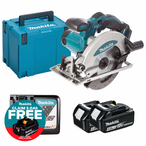 Makita DSS610Z LXT 18V Cordless 165mm Circular Saw with 2x 4.0Ah Batteries, Charger and Makpac Carry Case