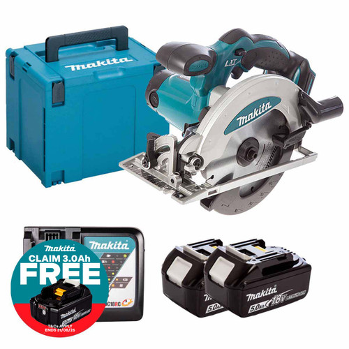 Makita DSS610Z LXT 18V Cordless 165mm Circular Saw with 2x 5.0Ah Batteries, Charger and Makpac Carry Case