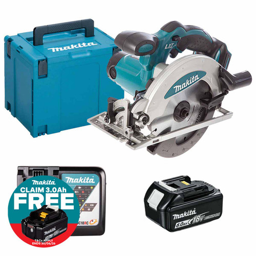 Makita DSS610Z LXT 18V Cordless 165mm Circular Saw with 1x 6.0Ah Battery, Charger and Makpac Carry Case