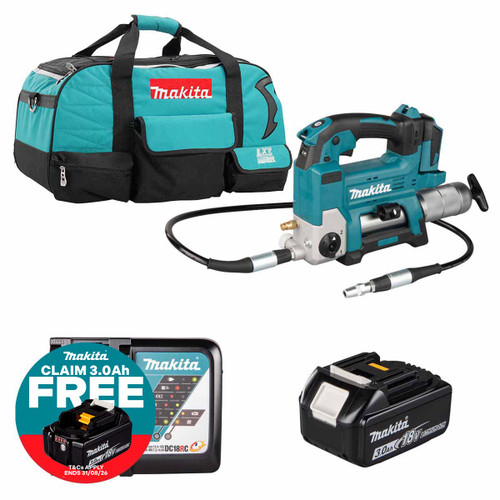 Makita DGP180Z LXT 18V Grease Gun with 1x 3.0Ah Battery, Charger and Heavy Duty Tool Bag