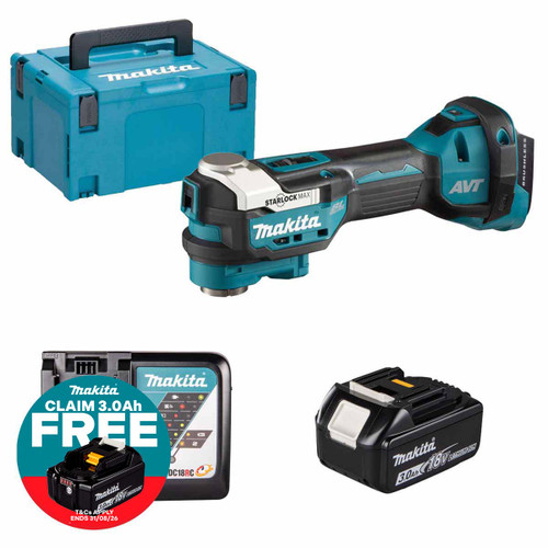 Makita DTM52Z LXT 18V Brushless Multi-Tool with 1x 3.0Ah Battery, Charger and Makpac Carry Case