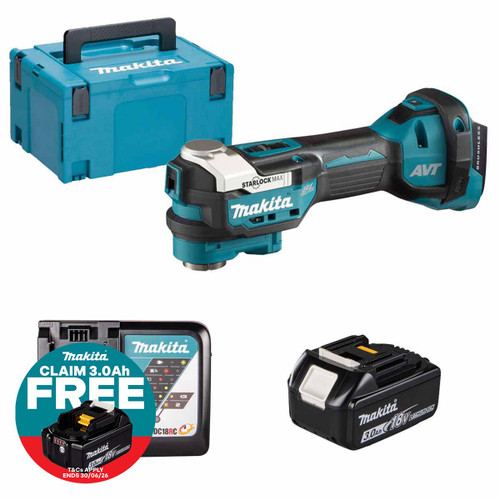 Makita DTM52Z LXT 18V Brushless Multi-Tool with 1x 3.0Ah Battery, Charger and Makpac Carry Case