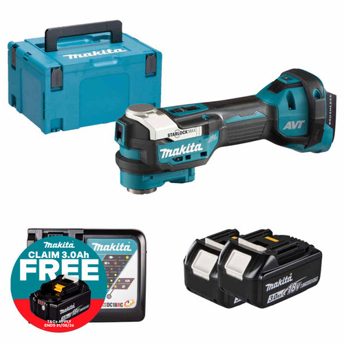 Makita DTM52Z LXT 18V Brushless Multi-Tool with 2x 3.0Ah Batteries, Charger and Makpac Carry Case