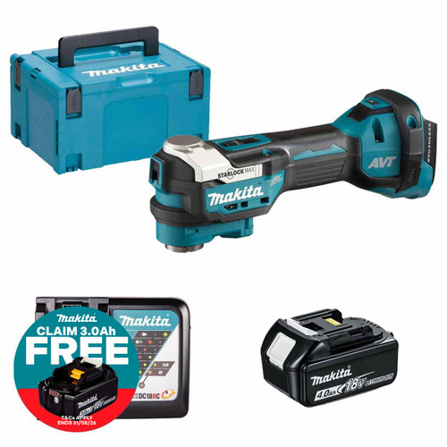 Makita DTM52Z LXT 18V Brushless Multi-Tool with 1x 4.0Ah Battery, Charger and Makpac Carry Case
