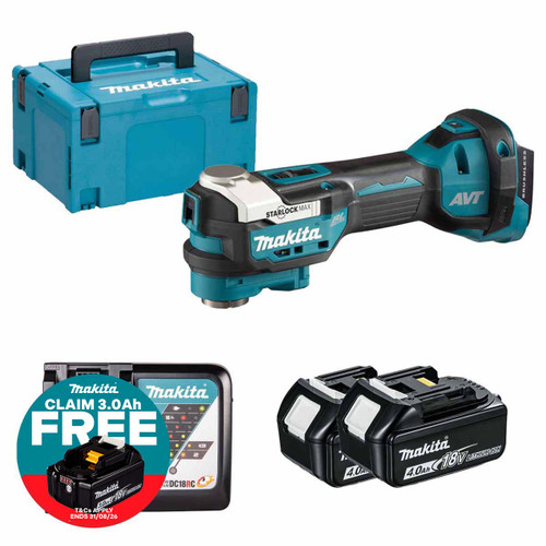 Makita DTM52Z LXT 18V Brushless Multi-Tool with 2x 4.0Ah Batteries, Charger and Makpac Carry Case