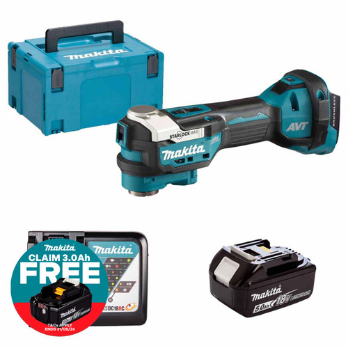 Makita DTM52Z LXT 18V Brushless Multi-Tool with 1x 5.0Ah Battery, Charger and Makpac Carry Case