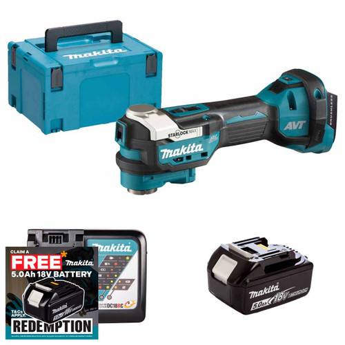 Makita DTM52Z LXT 18V Brushless Multi-Tool with 1x 5.0Ah Battery, Charger and Makpac Carry Case