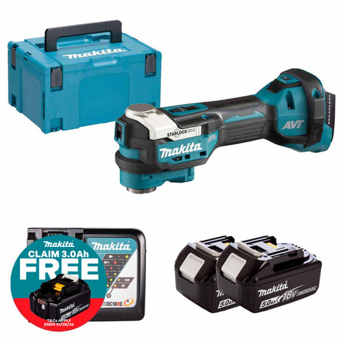 Makita DTM52Z LXT 18V Brushless Multi-Tool with 2x 5.0Ah Batteries, Charger and Makpac Carry Case