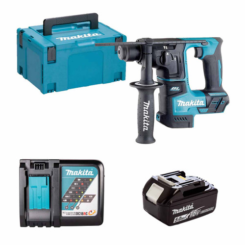 Makita DHR171Z 18V LXT Brushless 17mm SDS+ Rotary Hammer with 1x 5.0Ah Battery, Charger and Makpac Carry Case