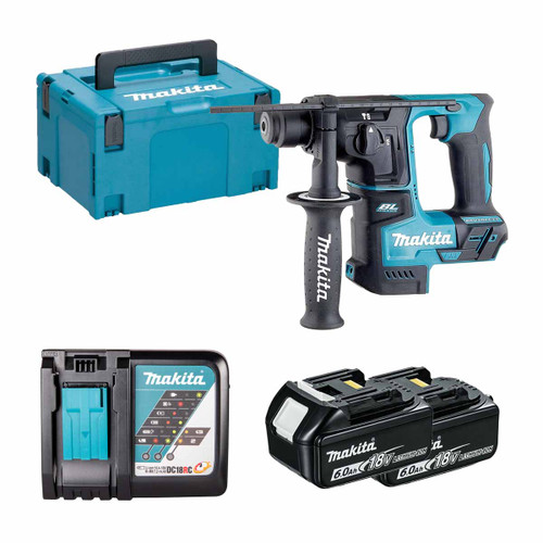 Makita DHR171Z 18V LXT Brushless 17mm SDS+ Rotary Hammer with 2x 6.0Ah Batteries, Charger and Makpac Carry Case