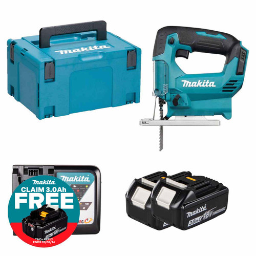 Makita DJV186Z LXT 18V Cordless Jigsaw with 2x 3.0Ah Batteries, Charger and Makpac Carry Case