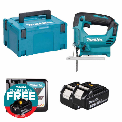 Makita DJV186Z LXT 18V Cordless Jigsaw with 2x 3.0Ah Batteries, Charger and Makpac Carry Case