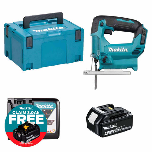 Makita DJV186Z LXT 18V Cordless Jigsaw with 1x 4.0Ah Battery, Charger and Makpac Carry Case