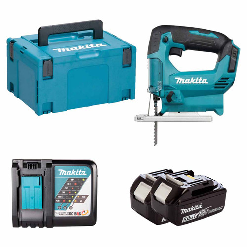 Makita DJV186Z LXT 18V Cordless Jigsaw with 2x 5.0Ah Batteries, Charger and Makpac Carry Case