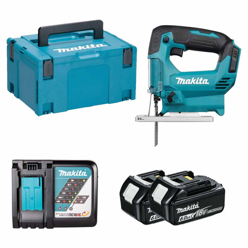 Makita DJV186Z LXT 18V Cordless Jigsaw with 2x 6.0Ah Batteries, Charger and Makpac Carry Case